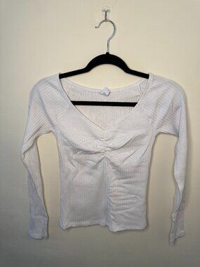 Old Navy Ribbed White Long Sleeve Top XS Fitted Stretch Basic Layering Tee